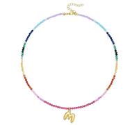 KissYan Collar con inicial de cuentas para mujer, chapado en oro de 14 quilates, con dije de letra de burbuja, gargantilla colorida para verano y playa, 16-18 inches, Cobre, No es una piedra preciosa