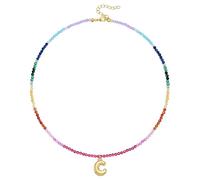 KissYan Collar con inicial de cuentas para mujer, chapado en oro de 14 quilates, con dije de letra de burbuja, gargantilla colorida para verano y playa, 16-18 inches, Cobre, No es una piedra preciosa