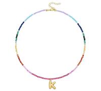 KissYan Collar con inicial de cuentas para mujer, chapado en oro de 14 quilates, con dije de letra de burbuja, gargantilla colorida para verano y playa, 16-18 inches, Cobre, No es una piedra preciosa