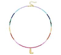 KissYan Collar con inicial de cuentas para mujer, chapado en oro de 14 quilates, con dije de letra de burbuja, gargantilla colorida para verano y playa, Cobre, No es una piedra preciosa