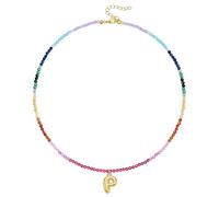 KissYan Collar con inicial de cuentas para mujer, chapado en oro de 14 quilates, con dije de letra de burbuja, gargantilla colorida para verano y playa, Cobre, No es una piedra preciosa