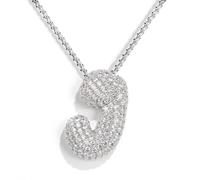 KissYan Collar con letra de burbuja, chapado en oro de 14 quilates, con colgante de inicia de globo, collar de cadena con circonita cúbica, regalo para mujeres y niñas, Latón, Circonia cúbica