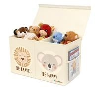 KissyMino - Baúl almacenaje juguetes infantil con tapa, Organizador juguetes infantil plegable, Cesta decorativa dormitorio, sala de juegos y guardería, Juguetero (Beige, Mediano)