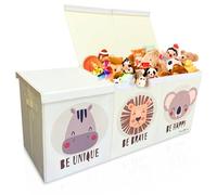 KissyMino - Baúl almacenaje juguetes infantil XL con tapa, Organizador juguetes infantil plegable, Cesta decorativa dormitorio, sala de juegos y guardería, Juguetero (Beige, Grande)