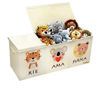 KissyMino - Organizador juguetes infantil, Baúl juguetes infantil grande con tapa, Caja almacenaje decorativa dormitorio y guardería, Juguetero plegable (Beige, Baúl Grande Sueña)