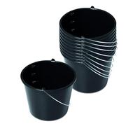Kistenberg 10 cubos de construcción de 12 litros, con escala y mango ergonómico, de plástico resistente, color negro, ideal para trabajos de construcción, jardín y proyectos de bricolaje, 31 x 24 cm