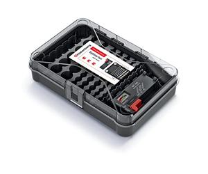 Kistenberg KBBT - Caja de almacenamiento para pilas (incluye comprobador de batería BT-168, 85 ranuras AA, AAA, C, D, bloque de 9 V, tapa transparente, montaje en pared, 295 x 195 x 70 mm)