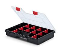 Kistenberg Nor 40 KNO40307 - Organizador de herramientas con 10 compartimentos extraíbles, tapa transparente, 390 x 290 x 65 mm