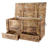 Kistenkolli Altes Land Baúl grande de madera flameada con tapa y cajones85x39x40cm,para boda,cofre del tesoro,caja de juguetes,jardin,baúl de almacenamiento, banco de almacenamientocon gran capacidad