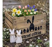 Kistenkolli Altes Land Caja grande de madera maciza de Pascua, 50 x 40 x 30 cm, caja de vino, caja decorativa, caja de madera para decoración de Pascua, cesta de regalo y almacenamiento, cepillada