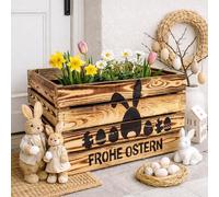 Kistenkolli Altes Land Caja grande de madera maciza de Pascua, 50 x 40 x 30 cm, caja de vino, caja decorativa, caja de madera para decoración de Pascua, cesta de regalo y almacenamiento, cepillada