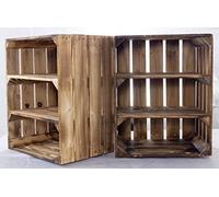 Kistenkolli Altes Land Cajas de madera flameadas para estanterías, madera maciza natural, con tabla central, 50 x 40 x 30 cm, cajas de frutas, cajas de vino para almacenamiento (2, doble horizontal)