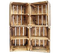 Kistenkolli Altes Land Cajas de madera flameadas para estanterías, madera maciza natural, con tabla central, 50 x 40 x 30 cm, cajas de frutas, cajas de vino, para almacenamiento (4, horizontal)