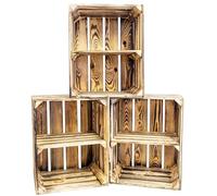 Kistenkolli Altes Land Cajas de madera flameadas para estanterías, madera maciza natural, con tabla central, 50 x 40 x 30 cm, cajas de frutas, cajas de vino para almacenamiento (3, horizontal)