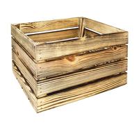 Kistenkolli Altes Land Cajas de madera flameadas para estanterías, madera maciza natural, con tabla central, 50 x 40 x 30 cm, cajas de frutas, cajas de vino, para almacenamiento de zapatos (1, no