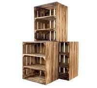 Kistenkolli Altes Land Cajas de madera flameadas para estanterías, madera maciza natural, con tabla central, 50 x 40 x 30 cm, cajas de frutas, cajas de vino, para almacenamiento (3, doble horizontal)