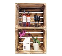 Kistenkolli Altes Land Cajas de madera flameadas para estanterías, madera maciza natural, con tabla central, 50 x 40 x 30 cm, cajas de frutas, cajas de vino, para almacenamiento de zapatos (2, sin