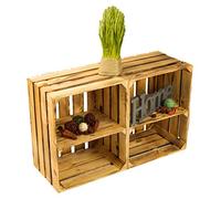 Kistenkolli Altes Land Cajas de madera flameadas para estanterías, madera maciza natural, con tabla central, 50 x 40 x 30 cm, cajas de frutas, cajas de vino para almacenamiento (2, horizontal)