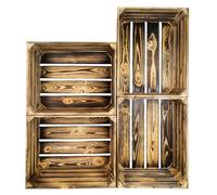 Kistenkolli Altes Land Cajas de madera flameadas para estanterías, madera maciza natural, con tabla central, 50 x 40 x 30 cm, cajas de frutas, cajas de vino, para almacenamiento de zapatos (4, SIN