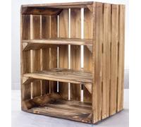 Kistenkolli Altes Land Cajas de madera flameadas para estanterías, madera maciza natural, con tabla central, 50 x 40 x 30 cm, cajas de frutas, cajas de vino, para almacenamiento (1, doble horizontal)