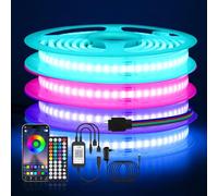 KISUFU 12V COB RGB Tira LED Strip, IP68 Impermeable 576 LEDs/m 16 Color Dimmable Tira de Luz LED con Controlador RGB de música Bluetooth ir de 44 teclas para Decoración de Fiestas en Casa.