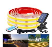 KISUFU 12V Tira LED COB con Paneles solares, Impermeable IP68 320LEDs/M Tira de luz LED con Clip de controlador USB solar para Jardín al aire libre, garaje, aleros, decoración.