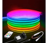 KISUFU 24V WS2811 Tira de Luces LED de Neón, RGB 120 LEDs/m IP67 impermeable Tubo redondo multicolor flexible Neon LED Strip Rope Light con Controlador a todo color RF de 21 teclas.