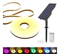 KISUFU Energía solar Tira LED 24v de Neón, 2835 120 LEDs/M IP65 Impermeable Silicona tira de luz de neón con 6W controlador solar enchufado en la pared de carga USB para decoración exterior.
