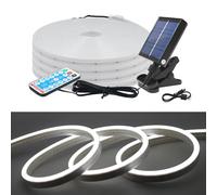 KISUFU Énergie solaire 24V Tira LED Neón, Tiras de Luces 2835 120 LEDs/M IP67 Impermeable con 1.2w carga USB controlador solar con clip para Patio al aire libre, garaje, decoración de fiestas.