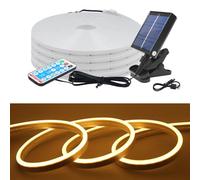 KISUFU Énergie solaire 24V Tira LED Neón, Tiras de Luces 2835 120 LEDs/M IP67 Impermeable con 1.2w carga USB controlador solar con clip para Patio al aire libre, garaje, decoración de fiestas.