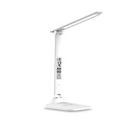 KISUFU - Lámpara de escritorio LED, 3 colores con control táctil portátil plegable de cabecera con puerto USB y función temporizador/temperatura/fecha.