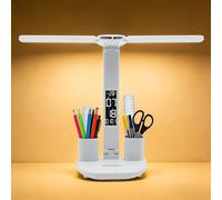 KISUFU Lampara Escritorio con Cabeza Doble, 3200mAh LED Regulable Lámpara de Trabajo de Carga USB Tener Bolígrafo, 3 color modes and 5 brightness levels, eye protection lamp, control táctil.