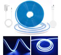 KISUFU Luz de neón luz de barra LED 12v DC con adaptador de potencia, smd2835 120 LEDs/M cuerda de silicona IP65 impermeable luz de neón LED para la decoración de fiestas de vacaciones, 3M, Azul.