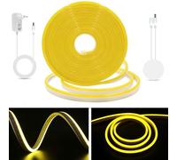 KISUFU Luz de neón luz de barra LED 12v DC con adaptador de potencia, smd2835 120 LEDs/M cuerda de silicona IP65 impermeable luz de neón LED para la decoración de fiestas de vacaciones, 2M, amarillo.