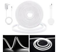 KISUFU Luz de neón luz de barra LED 12v DC con adaptador de potencia, smd2835 120 LEDs/M cuerda de silicona IP65 impermeable luz de neón LED para la decoración de fiestas de vacaciones, 3M, Blanco.