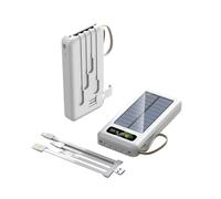 KISUFU Power Bank Solar Inalámbrico de 20000mAh con Manivela y 4 Cables, Batería Externa Cargador Portátil con Lumière flash, Soporte, cuerda colgante para Smartphones, Tabletas (Blanco, 20000mah)