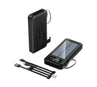 KISUFU Power Bank Solar Inalámbrico de 20000mAh con Manivela y 4 Cables, Batería Externa Cargador Portátil con Lumière flash, Soporte, cuerda colgante para Smartphones, Tabletas (Negro, 20000mah)
