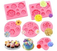 Kisvic Moldes de silicona con forma de flor 3D, 6 unidades, forma de rosa para fondant, moldes de silicona para decorar tartas, chocolates, dulces hechos a mano