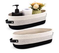 Kiswleon Juego de 2 cestas de almacenamiento trenzadas con asas de piel | Cesta pequeña de 33 × 15 × 10 cm, color negro, para almacenamiento de baño y decoración moderna en la vida cotidiana