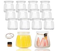 Kiswleon Vasos de yogur con tapa de 200 ml, 12 unidades de tarros de postre, pequeños con etiqueta y cuerda, pequeños para zumo, yogur, mermelada, cereales, miel