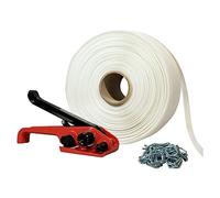 Kit 1 Fleje tejido 19 mm x 500 m + 250 hebillas GRATIS + 1 tensor - Resistencia 750kg - TECPLAST KFT1