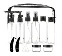 kit 11 piezas, Botes para gel, champu, perfumes y cremas con neceser incluido para en viaje avión, botes viaje rellenables 100ml, botes champu viaje de plástico a prueba de fugas