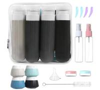 Kit 18 Piezas Botellas de Viaje Silicona, Reutilizables y a Prueba de Fugas, Vacías para Rellenar, Sin BPA, con Etiquetas, Ideal para Cosméticos, Artículos Aseo, Loción (Negro)