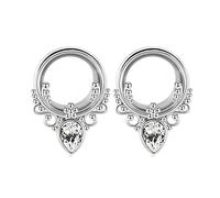 Kit 2 Dilatacion Oreja Dilatador Tunel 8mm,Piercing Oreja Aro Acero Quirurgico Redondo con Gota de Agua Circonita Piercing Oreja Mujer Plata