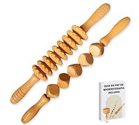 Kit 2 Piezas de Rodillo Masaje Maderoterapia Corporal | Anticelulítico para Piernas y Abdomen, Drenaje Linfático, Fabricado con Madera de Haya