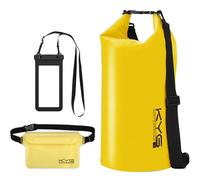 Kit 3 en 1: bolsa impermeable con correa ajustable, 20 L, funda impermeable para móvil, riñonera para natación, esquí, pesca, senderismo, surf, rafting, camping, canoa, náutica, amarillo