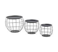THINIA HOME - Kit 3 Mesitas de Centro Redondas Baloon, Metal/Hierro, Hogar, Salón, Comedor, Dormitorio, Recibidor, Cesta de Almacenaje, Tapa Extraíble, Diseño Industrial, Color Blanco, Negro o Gris