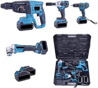 Kit 4 en 1 Taladro atornillador con percusión + amoladora angular Flex + destornillador atornillador de impulsos + martillo perforador SDS-PLUS Dos baterías de 68 V Motor Brushless y maletín