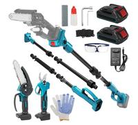 Kit 4-en-1 Tijeras de Podar y Motosierra Inalámbrica, Mini Motosierra Inalámbrica de 6" con 2 Baterías 4.0Ah y Cargador, Podadora de Altura Inalámbrica con Mango Telescópico & Sierra Eléctrica