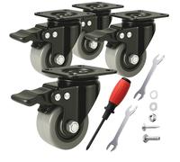 Kit 4 Ruedas Para Muebles con Freno - 50 mm | hasta 320kg - Kit de Montaje Completo Tornillos y Herramientas - Ruedas Para Muebles Pesados Con Freno y Placa, Ruedas Giratorias - Silenciosas